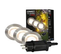 BRILONER - éclairage de jardin Connect to Shine 12V, lot de 3 spots LED encastrables au sol, kit de base avec transformateur, IP67, lumière blanc chaud, spots encastrables au sol, 45x 25 mm, argent