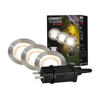 BRILONER - éclairage de jardin Connect to Shine 12V, lot de 3 spots LED encastrables au sol, kit de base avec transformateur, IP67, lumière blanc chaud, spots encastrables au sol, 30x26 mm, argent