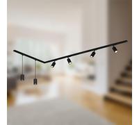 BRILONER Kit complet pour système de rail - 4 spots GU10 orientables - 2 suspensions GU10 - En forme de L - Système de rail lumineux - Plafonnier - 2,25 m - Noir