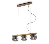 Briloner Lampe à suspension à 3 pistons, verre fumé, plafonnier, plafonnier, lampe, abat-jour en verre fumé, suspension, lustre, lampe de chambre à coucher, bois noir