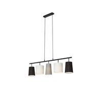 BRILONER - Lampe à suspension avec abat-jours en tissu métallique - Comporte 5 douilles E14 - Idéale pour le salon ou la salle à manger - Abat-jours Noir/Blanc/Gris