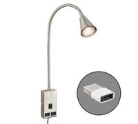 BRILONER - Lampe de lecture avec port USB, interrupteur marche/arrêt, orientable, fiche, lampe murale intérieure, lampe murale, lampe de lit, lampe de lecture, lampe de chevet, 50 cm, nickel mat
