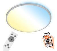 BRILONER - Lampe de plafond LED plate Smart Home, compatible avec Alexa, télécommande, lampe LED, plafonnier LED, lampe de salon, panneau LED, lampe de chambre, 33,3x6,2 cm, chrome mat