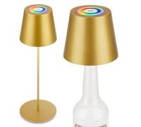 Briloner - Lampe de table LED 3 en 1 RGBW sans fil IP44 avec touche, variateur continu, batterie et source lumineuse interchangeables, lampe de chevet, lampe à vin, bouteille, couleur or