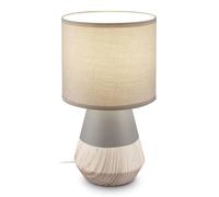 BRILONER - Lampe De Table Pied Céramique Gris Effet Bois 18x34 cm | E14 Max. 25W Interrupteur Filaire Avec Prise Abat-Jour Tissu Lampe À Poser Lecture Salon Lampe De Chevet Chambre Déco
