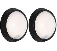 BRILONER - Lampe d'extérieur à LED, applique murale d'extérieur avec détecteur de mouvement et capteur crépusculaire, 12 Watt, 1.150 Flux de lumieres, 4.000 Kelvin, Blanc/Noir, Rond, Ø 17cm (Lot de 2)