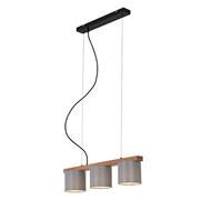 Briloner Leuchten - Lampe à suspension, lampe à suspension 5-flamme, rétro, vintage, réglable en hauteur, 3x E14, max. 25 Watt, métal-bois in bat-jour en tissu gris, 650x150x1360mm (LxlxH)