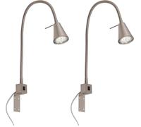 Briloner Leuchten Lampe de Lit à LED à Bras Flexible avec Interrupteur Marche/Arrêt 4 W 400 Lumens, 3000 K, 4 W, Nickel Mat (Lot de 2)