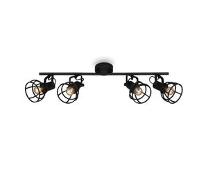 Briloner Leuchten lampe de plafond rétro avec abat-jour grillagé, plafonnier vintage à 4 flammes, douille E14 max. 25 watts, abat-jour réglable, spot de plafond rustique en acier, noir 2669-045