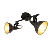 Briloner Leuchten Lampe plafonnier avec 2 spots pivotants et orientables dans un design rétro vintage - Douilles E14, 40w max. - Coloris noir & or mat
