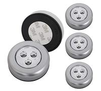 Briloner Leuchten - Lot de 5 spots LED autocollants - éclairage sans fil pour meubles - placards etc. - à piles - fonction on/off par pression - Ø 6.8 cm, couleur titane