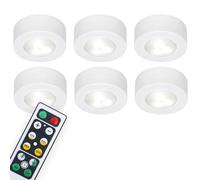 Briloner Leuchten - Lot de 6 éclairages d'armoire LED avec télécommande, intensité variable, éclairage fonctionnel, veilleuse pour chambre, avec minuterie et patins adhésifs 3M, 58x26 mm (DxH), blanc