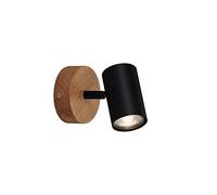 Briloner Leuchten - Luminaire à spots, spot mural, applique murale rétro, vintage, spot pivotant et orientable, 1x GU10, métal et bois, noir, 90x120mm (DxH)
