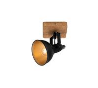 Briloner Leuchten - Luminaire à spots, spot mural, applique murale rétro, vintage, spot pivotant et orientable, 1x E14, métal et bois, noir et doré, 110x110x157mm (LxlxH) 2901-015