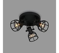 Briloner Leuchten Plafonnier rétro avec abat-jour grillagé, 3 flammes vintage, douille E14 max. 25 watts, abat-jour réglable, spot de plafond rustique en acier, noir 2669-035