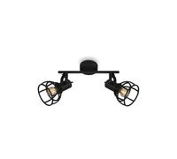 Briloner Leuchten plafonnier rétro avec abat-jour grillagé, plafonnier vintage à 2 flammes, douille E14 max. 25 watts, abat-jour réglable, spot de plafond rustique en acier, noir 2669-025