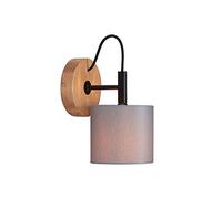 BRILONER Leuchten - Spot, applique murale, rétro, vintage, 1x E14, métal-bois in bat-jour en tissu gris, 125x178mm (DxA), 2075-014, noir-bois-gris