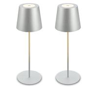 BRILONER - Lot de 2 lampes de table LED sans fil avec commande tactile, intensité réglable par paliers, hauteur réglable, lampe de chevet sans fil, salon, chevet, extérieur, 12x36 cm, chrome mat