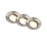 BRILONER - Lot de 3 spots LED encastrables 230V Boîtier 50% recyclé, intensité lumineuse variable, orientable, Ra90, changement de température de couleur, 90x24mm (DxH), nickel mat