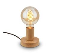 BRILONER - Mini lampe de table avec interrupteur à fil, rétro, vintage, E27, max. 10W, lampe de chevet, décorative couloir, lampe de bureau et lecture, 10x9 cm (LxH), aspect bois