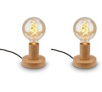 Briloner - Mini lampe de table avec interrupteur à fil, rétro, vintage, E27, max. 10W, lampe de chevet, décorative couloir, lampe de bureau et lecture, 10x9 cm (LxH), aspect bois (Lot de 2)