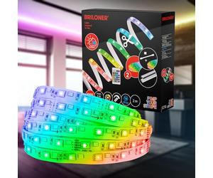 BRILONER - Pimp your Stripe Starter Set Bande LED de 2 m, protection contre les éclaboussures IP44, télécommande, câble de 3 m, couleur RGBW, raccourcissable, extérieur, bande LED