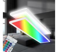 BRILONER - Plafonnier LED 98cm avec lumière indirecte, couleurs de lumière RGB+W, télécommande, lampe LED, plafonnier LED, lampe de salon, panneau LED, lampe de cuisine, 98x20x3 cm, blanc