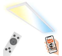 BRILONER - Plafonnier LED 98cm plat Smart Home, fonctionne avec Alexa, télécommande, lampe LED, plafonnier LED, lampe de salon, panneau LED, lampe de cuisine, lampe de chambre, 98x20x3 cm, blanc
