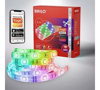 BRILONER - RGB LED Strip 5m, Bande LED intelligente à raccourcir, contrôle par app, capteur de musique, contrôle par la voix, Bande LED, Bande LED à contrôle musical
