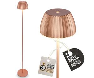 BRILONER - Riffle LED Lampadaire sans fil IP44 avec avec contrôle tactile, dimmable, fonction mémoire, lampadaire sur pied salon rechargeable, German Design Award Winner, 19x124 cm, cuivre
