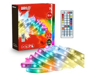BRILONER - Ruban LED 10 m CCT IC blanc réglable et RGB IC changement dynamique, variateur continu, télécommande, capteur musical, pour prise secteur, decoration gaming, bande lumineuse, Blanc
