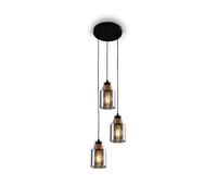 BRILONER Suspension à 3 ampoules, verre fumé, plafonnier, lampe, lampe de salon, abat-jour en verre fumé, lampe suspendue, lustre, lampe de chambre à coucher, bois noir