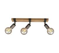 Briloner - Suspension luminaire, plafonnier rétro vintage, spots orientables et pivotants, 3x E27, métal-bois, couleur : noir et marron, 48x10x9cm (Lxlxh)