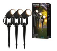 BRILONER - Système Connect to Shine 12V, 3 Spots LED Avec Piquet de Terre, Kit d'Extension, IP65, Lumière Blanc Chaud, Éclairage de Jardin, 25x4 cm, Noir