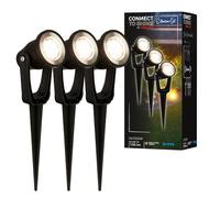 BRILONER - Système Connect to Shine 12V, 3 Spots LED Avec Piquet de Terre, Kit d'Extension, IP65, Lumière Blanc Chaud, Éclairage de Jardin, 22,5x6x5 cm, Noir
