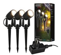 BRILONER - Système Connect to Shine 12V, 3 Spots LED Avec Piquet, Kit de Base Avec Transformateur, IP65, Lumière Blanc Chaud, Éclairage de Jardin, 25,5x4 cm, Noir