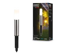 BRILONER - Système de jardin Connect to Shine 12V, borne d’éclairage LED avec piquet de terre, kit d’extension, IP44, lumière blanc chaud, éclairage d’allée, 36,5x4 cm, argent