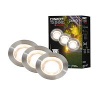 BRILONER - Système de jardin Connect to Shine 12V, lot de 3 spots encastrables au sol LED, kit d'extension, IP67, lumière blanc chaud, éclairage de jardin, spots encastrables au sol, 45x 25 mm, argent