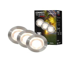 BRILONER - Système de jardin Connect to Shine 12V, lot de 3 spots LED encastrables au sol, kit d'extension, IP67, lumière blanc chaud, éclairage de jardin, spots encastrables au sol, 30x26 mm, argent