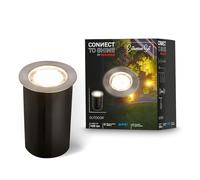 Briloner - Système de jardin Connect to Shine 12V, spot encastrable sol LED avec manchon, kit de base avec transformateur, IP67, lumière blanc chaud, 45x66 mm, argent
