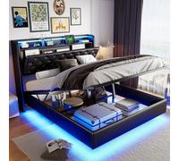BRILVERDE Cadre de lit double capitonné 160x200 cm, lit double avec LED et USB, lit escamotable hydraulique avec tête de lit, lit pour adolescents avec sommier à lattes, structure de lit pour adultes