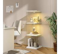 BRILVERDE Vitrine d'exposition pivotante à 360° en verre transparent, meuble colonne avec 3 étagères, charge 2 kg par étagère, gain de place pour salon, chambre et studio (blanc, 121 x 38 x 38 cm)