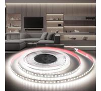 BRIMETI 5M Ruban LED 12V, Autocollant Bande LED 6000K Blanc Froid Flexible 120LEDs/M Découpable, CRI>90, Largeur 5mm, Intérieur Eclairage pour Chambre Cuisine Miroir Maison (Sans Alimentation)