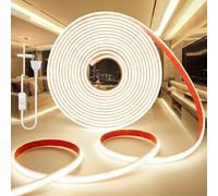 BRIMETI Ruban LED 220V COB 10M Blanc Naturel 4000K Bande LED Extérieur Flexible Etanche IP65 Imperméable Recoupable Bandeau Autocollant 320LEDs/M Intérieure avec Alimentation pour Cuisine Chambre