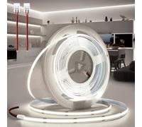 BRIMETI Ruban LED COB 5M 24V Autocollant Bande LED 6000K Blanc Froid Flexible 320LED/M Découpable Largeur 8mm CRI>90 Intérieur Eclairage Avec Connecteur, pour Chambre Cuisine (Sans Alimentation)