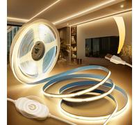 BRIMETI Ruban LED COB USB 3M Autocollant TV Blanc Chaud 3000K 5V, Dimmable Densité 320LEDs/M Largeur 8mm Bande Lumineuse LED COB Flexible Découpable, Pour Rétroéclairage, Armoire, Chambre