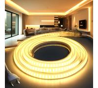 BRIMETI Ruban LED Néon 220V 10M Étanche IP65 LED Bande Imperméable Blanc Chaud 3000K Flexible Découpable en avec Alimentation, Lumière pour Intérieur et Extérieur Maison Cuisine Chambre Escalier
