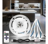 BRIMETI Ruban LED USB 2M COB 5V Blanc 6000K Dimmable 320LEDs/M Largeur 8mm Bande avec Télécommande Lumineuse LED Autocollant Flexible Découpable, Pour TV Chambre Armoire Rétroéclairage
