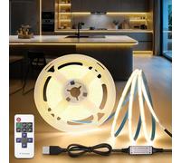 BRIMETI Ruban LED USB 3M COB 5V Blanc Naturel 4000K Dimmable 320LEDs/M Largeur 8mm Bande avec Télécommande Lumineuse LED Autocollant Flexible Découpable, Pour TV Armoire Rétroéclairage Chambre