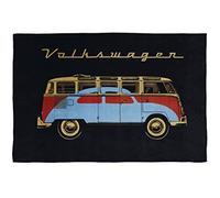 BRISA VW Collection - T1 Bus Combi Coccinelle Plaid Polaire | Volkswagen Couverture Douce, Polaire 100 %, 150 x 200 cm, Chaude, Canapé, Lit, Samba et Coccinelle/Noir